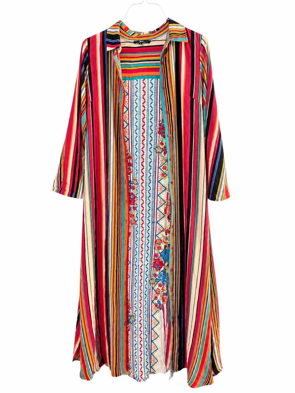 Vibrant Andree Multicolor Striped Maxi Dress/Duster